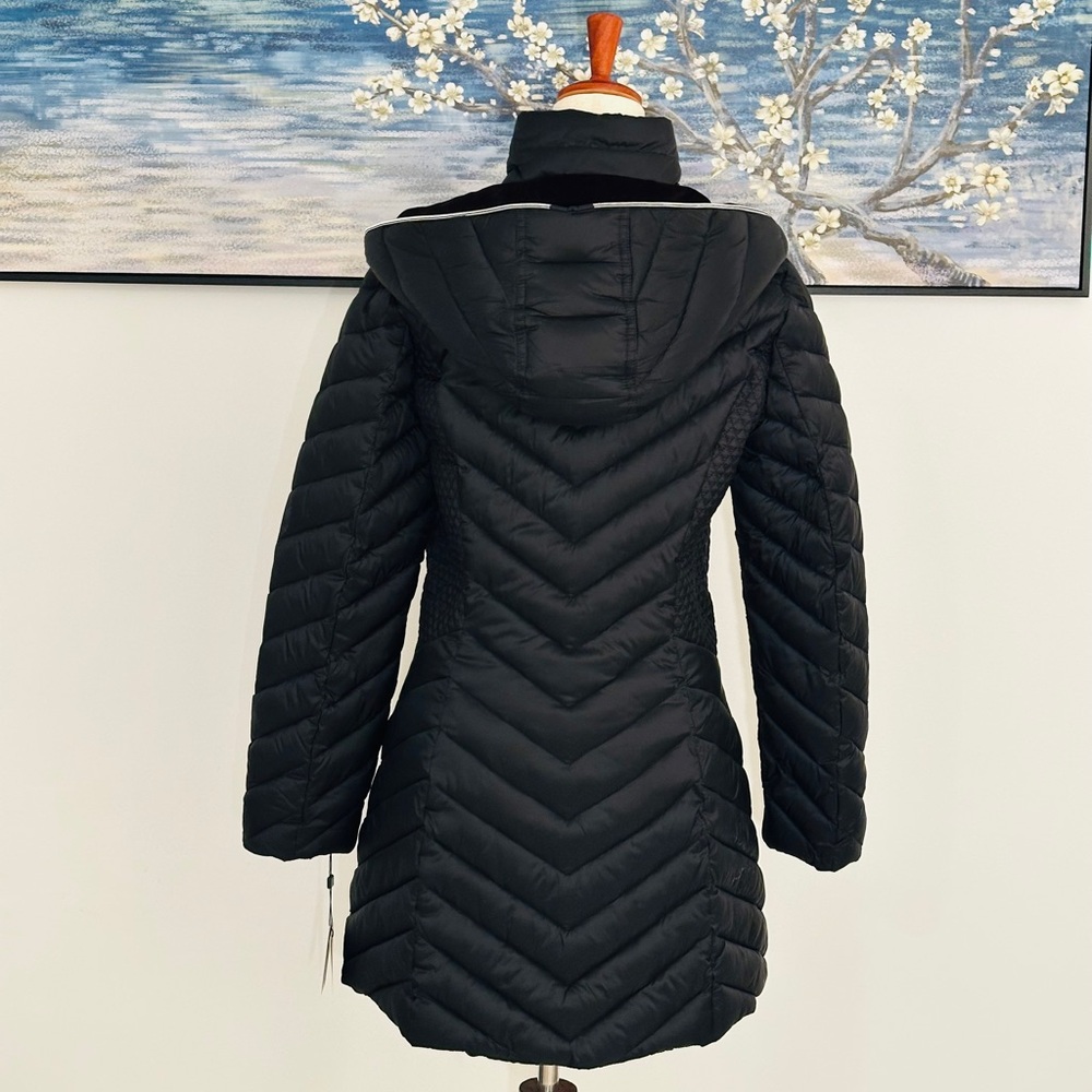 ❄️ Laundry Shelli Segal, Sleek 3/4 Length Hooded Jacket, Size M, Black  (NWT) - Picture 3 of 5